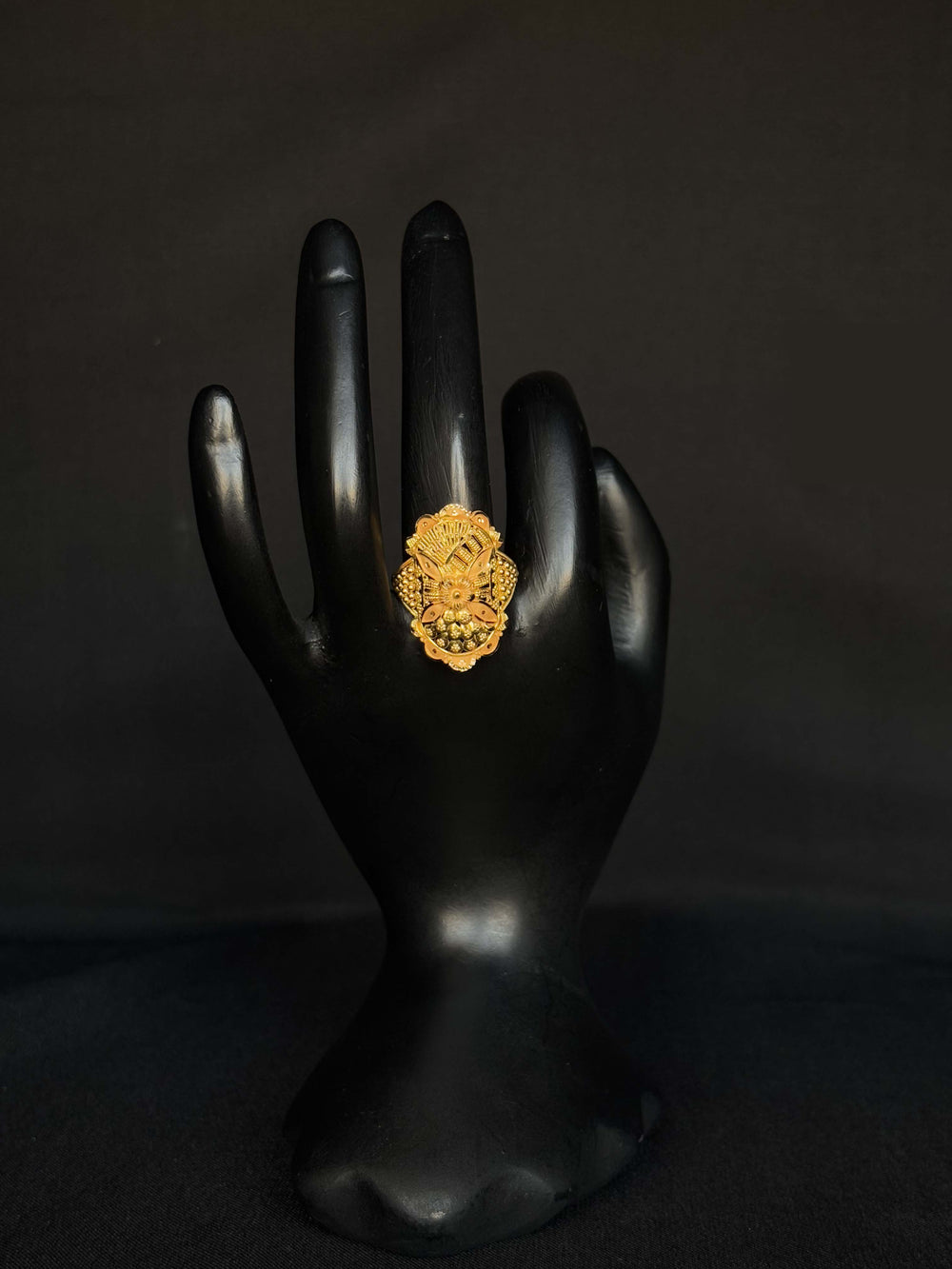 22K Gold Statement Cocktail Ring with Intricate Filigree & Floral Design