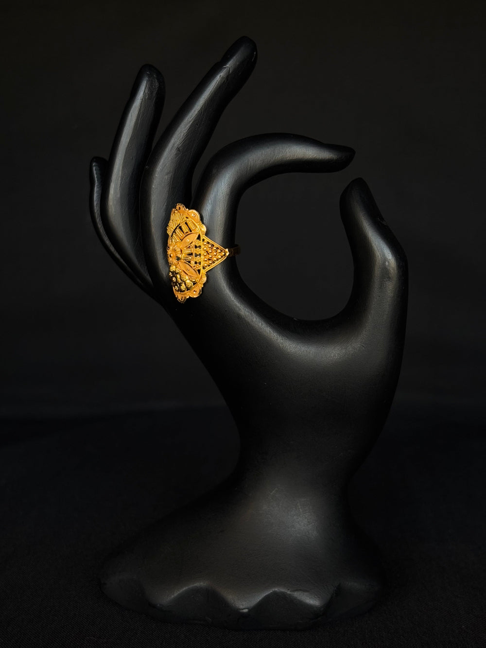 22K Gold Statement Cocktail Ring with Intricate Filigree & Floral Design