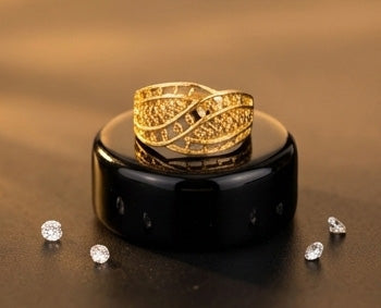 Lady's 22K Gold Star-Burst Ring | Hand-Etched Geometric Statement