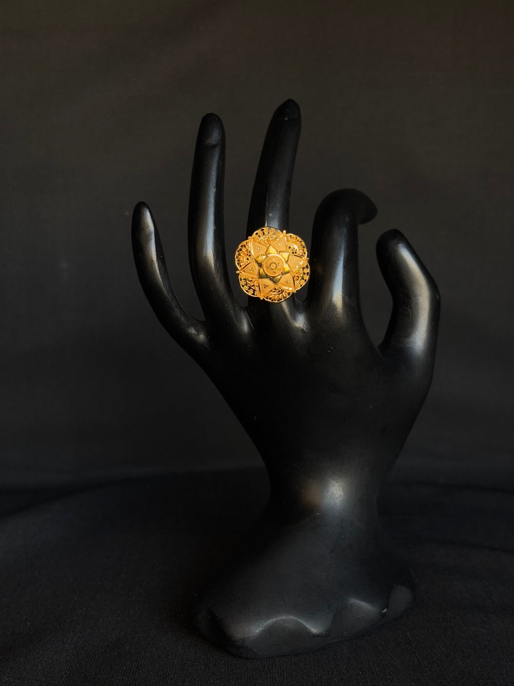 22K Gold Traditional Floral Ring - Handcrafted Elegant Design