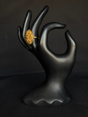 22K Gold Floral Cocktail Ring with Intricate Detailing - Statement Jewelry