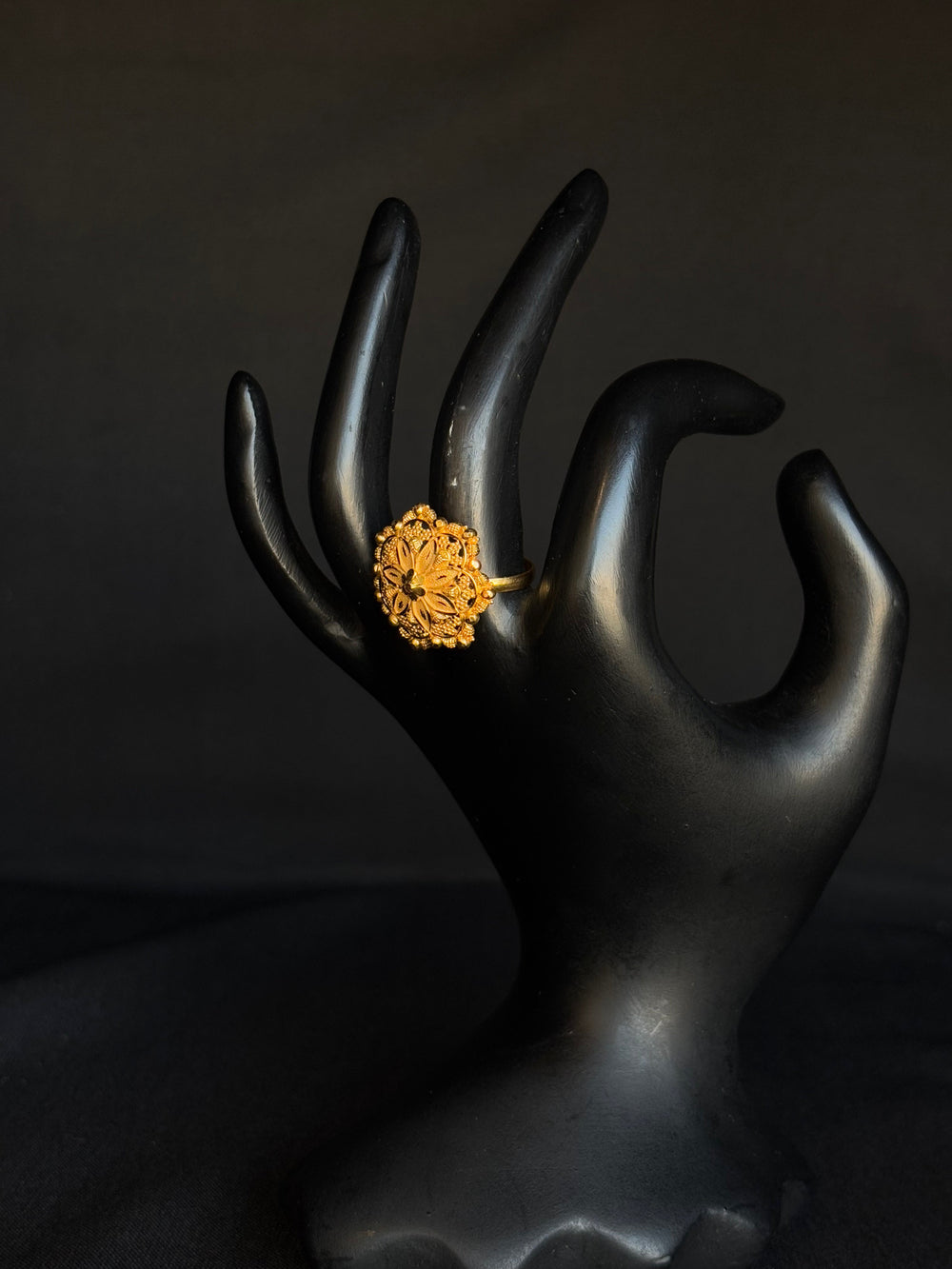 22K Gold Floral Filigree Ring - Elegant & Lightweight Traditional Design
