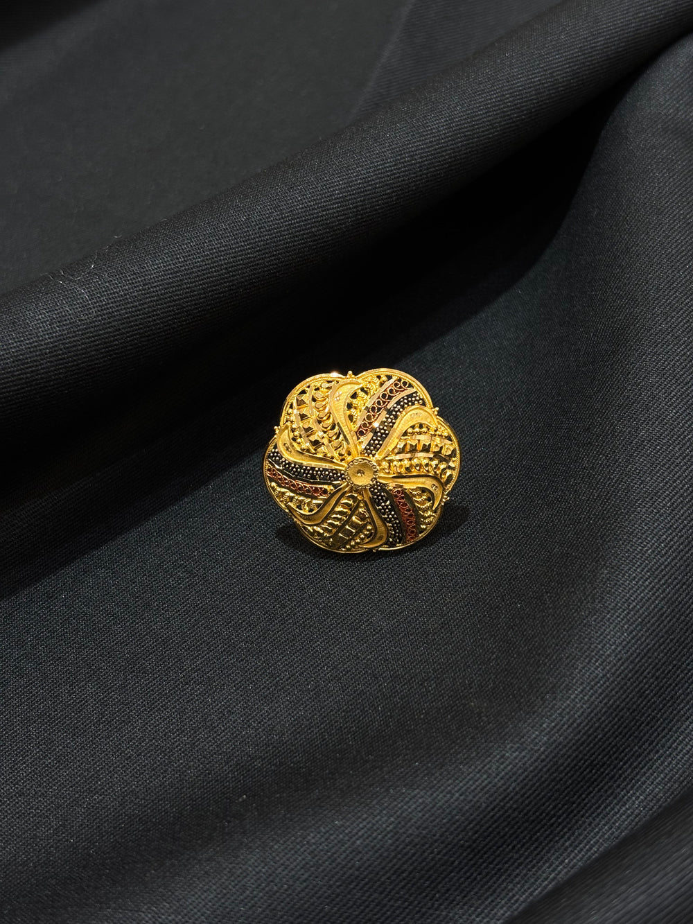 22KT Gold Floral Cocktail Ring with Enamel Accents - Bold & Vibrant Design