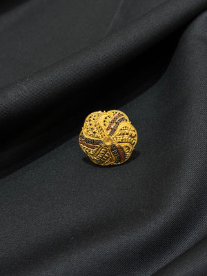 22KT Gold Floral Cocktail Ring with Enamel Accents - Bold & Vibrant Design