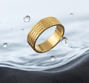 Modern 22K Gold Honeycomb Texture Ring | WoGents Contemporary Band