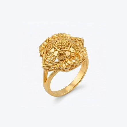 Lady's 22K Gold Geometric Mosaic Ring | Textured Square Signet