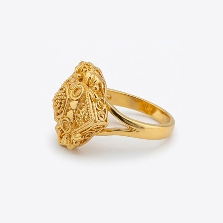 Lady's 22K Gold Geometric Mosaic Ring | Textured Square Signet