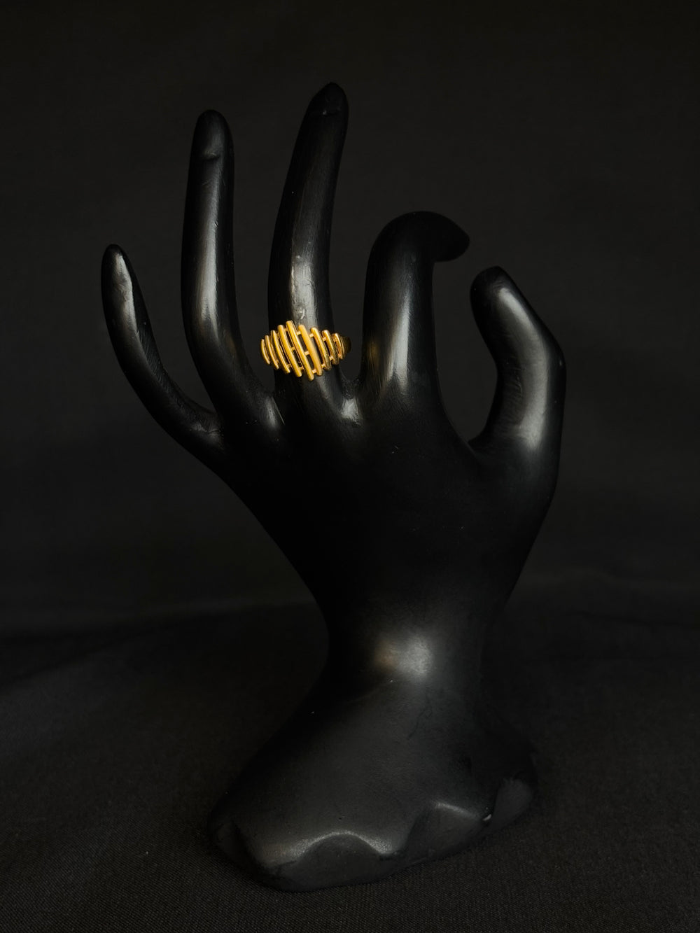22K Gold Ladies Ring with Striped Textured Band.