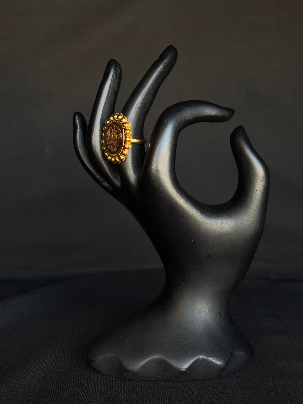 22K Gold Lakshmi Coin Ring with Scalloped Border - Auspicious & Traditional
