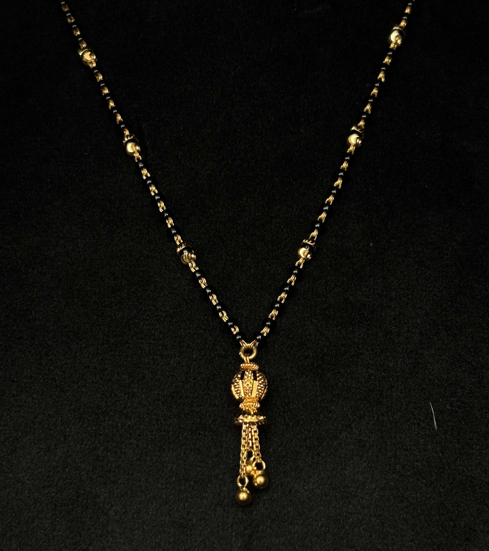 22K Gold and Black Bead Mangalsutra Necklace with Detailed Pendant