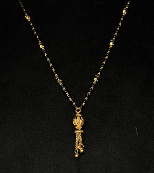 22K Gold and Black Bead Mangalsutra Necklace with Detailed Pendant