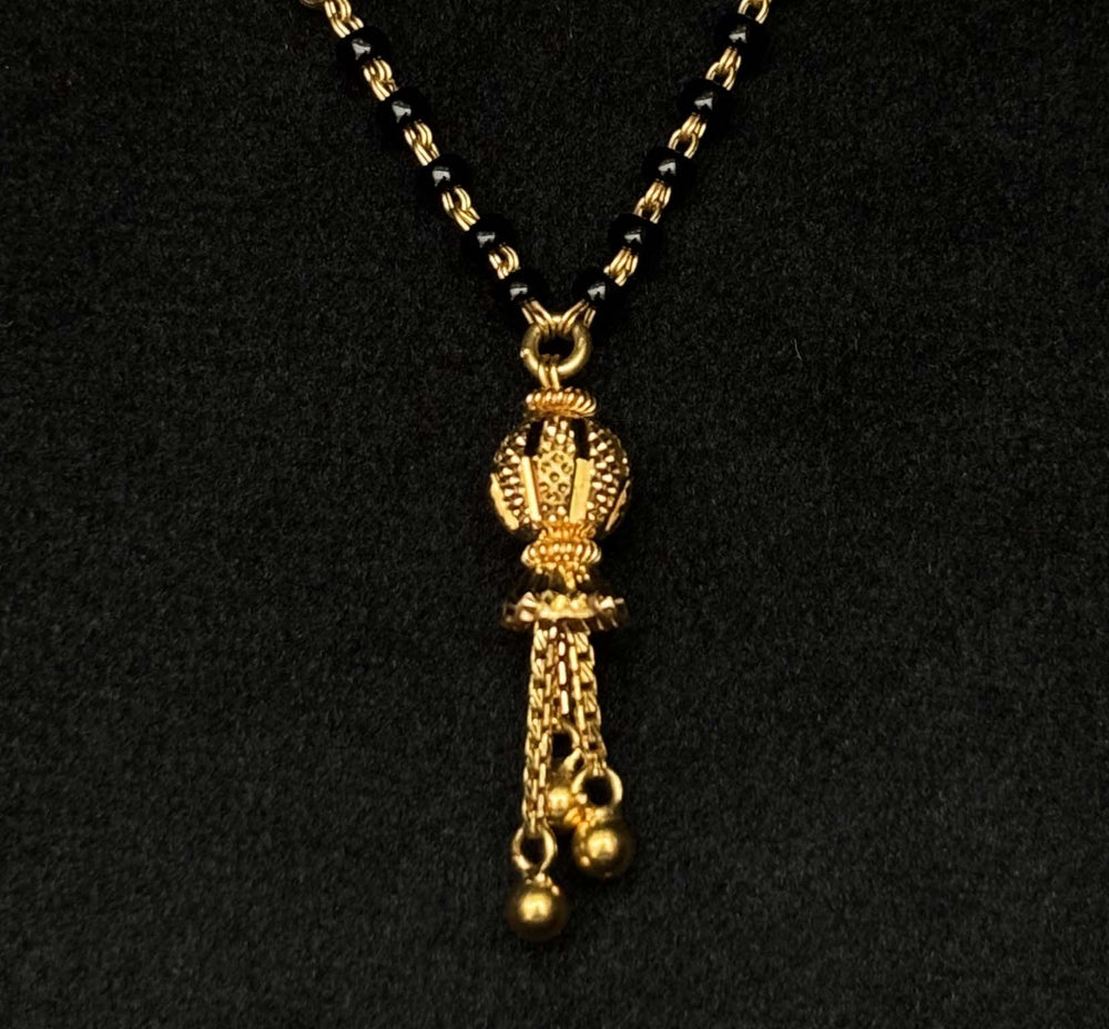 22K Gold and Black Bead Mangalsutra Necklace with Detailed Pendant