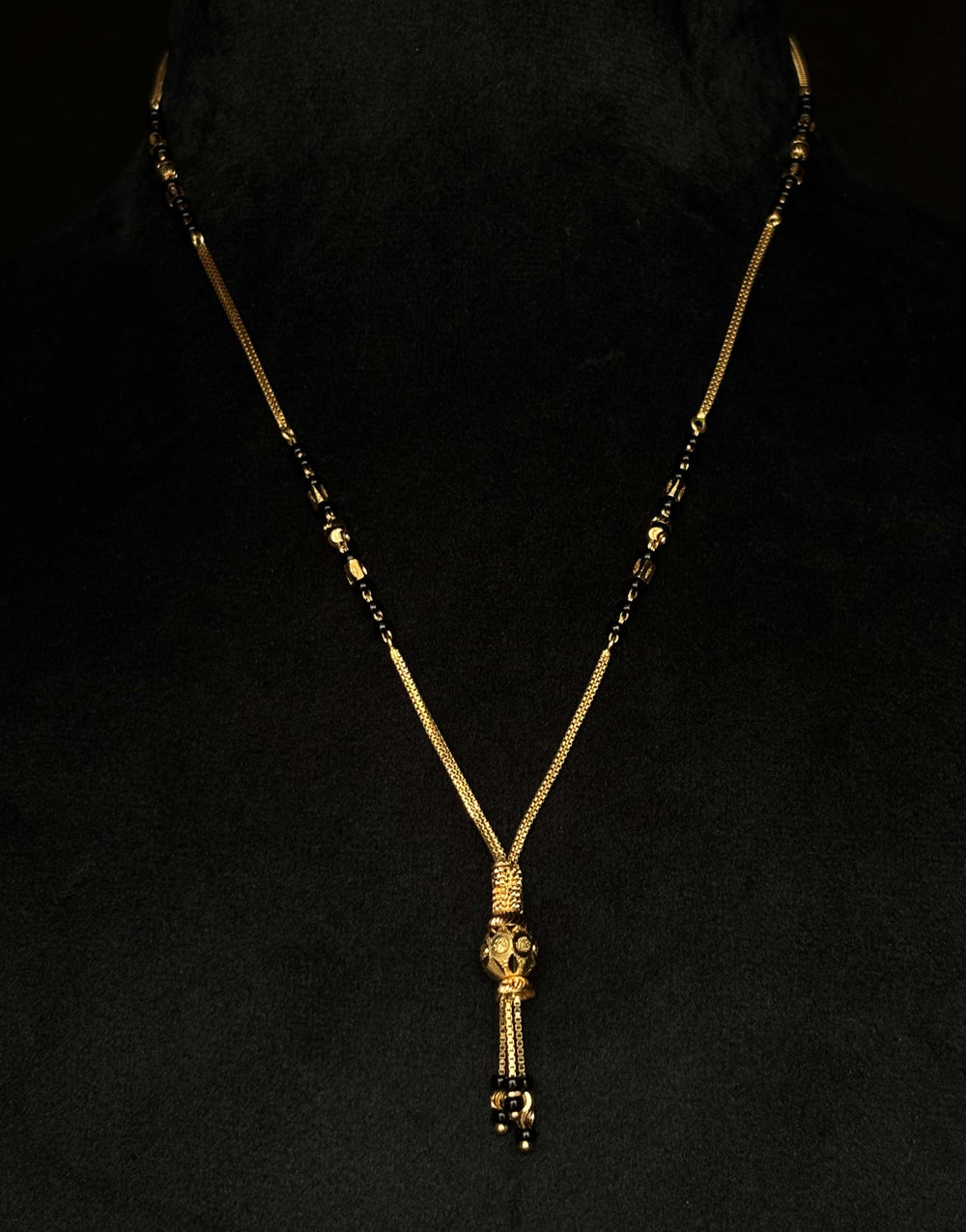 22K Gold and Black Bead Mangalsutra Necklace with Stylish Pendant