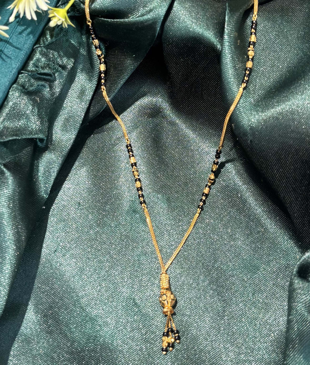22K Gold and Black Bead Mangalsutra Necklace with Stylish Pendant