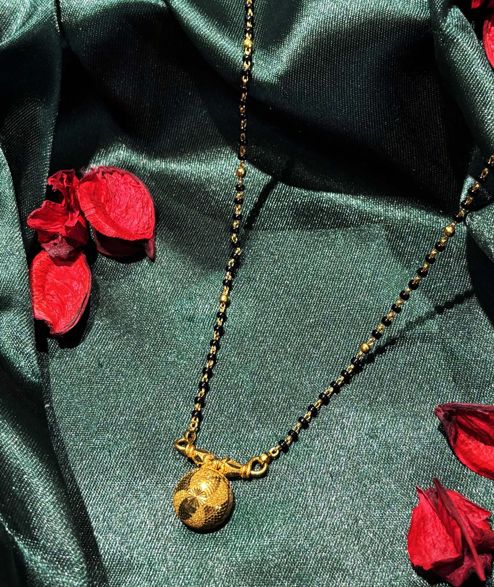 22K Gold and Black Bead Mangalsutra Necklace with Detailed Pendant
