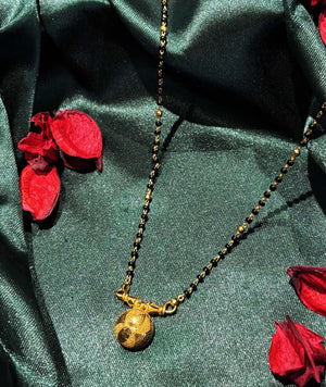 22K Gold and Black Bead Mangalsutra Necklace with Detailed Pendant