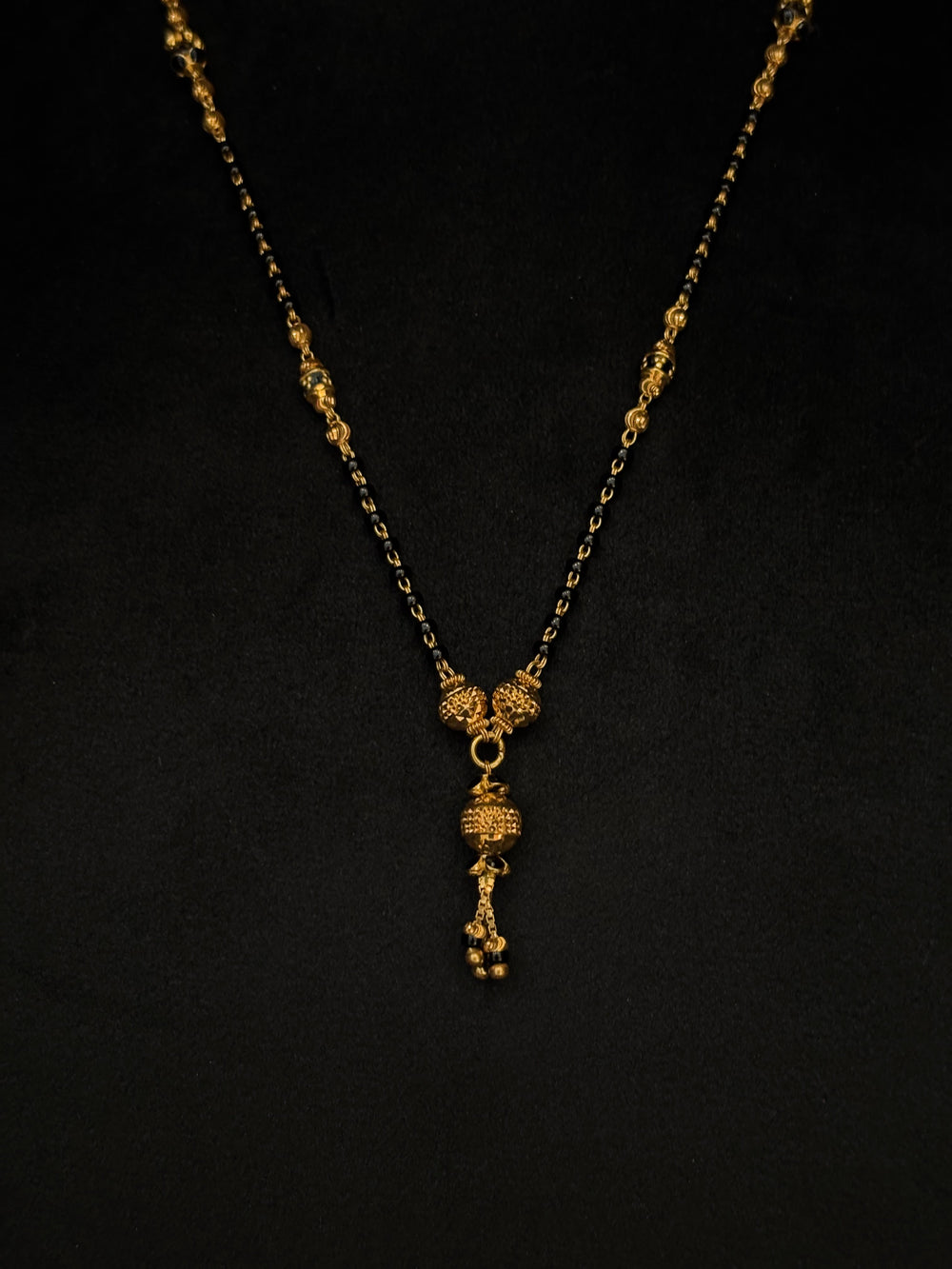 22K Gold and Black Bead Mangalsutra Necklace with Elegant Pendant