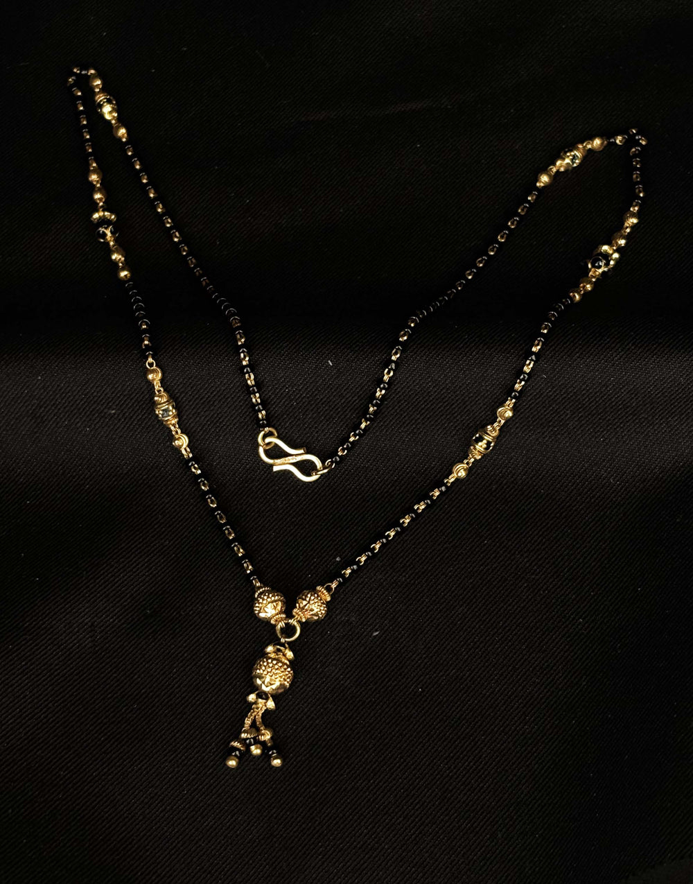 22K Gold and Black Bead Mangalsutra Necklace with Elegant Pendant