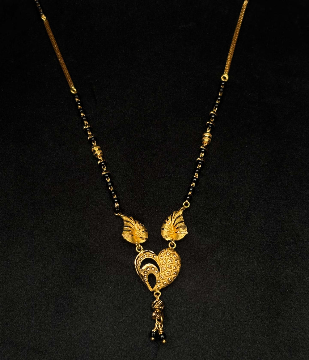 22K Gold and Black Bead Mangalsutra Necklace with Intricate Pendant