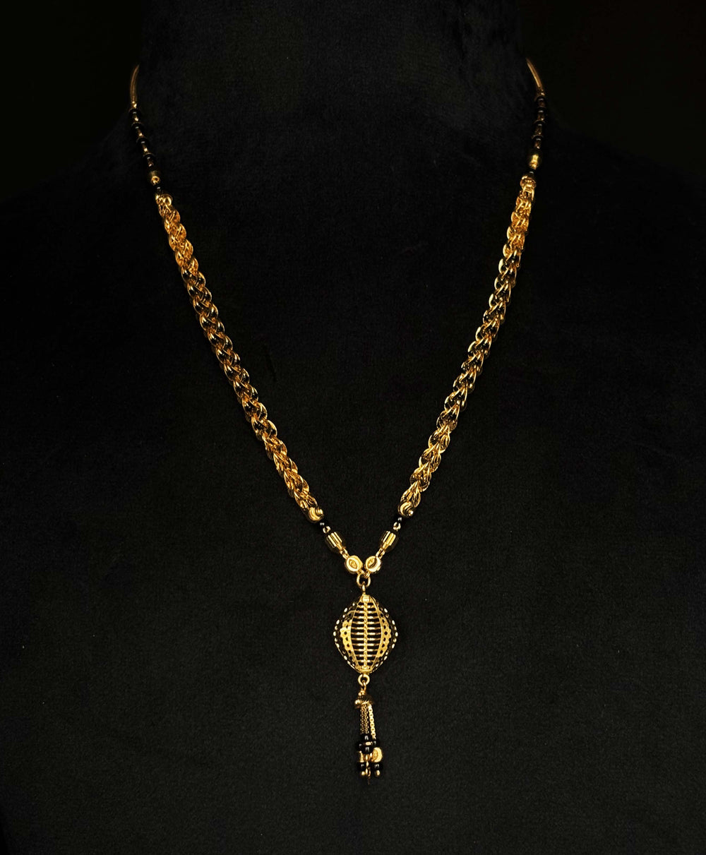 22K Gold Mangalsutra with Unique Woven Chain and Geometric Pendant