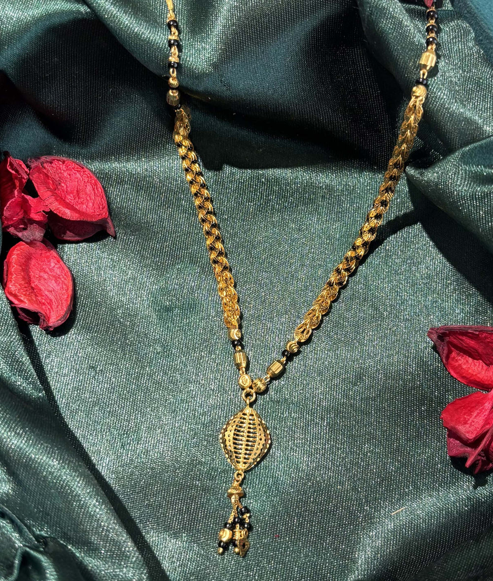 22K Gold Mangalsutra with Unique Woven Chain and Geometric Pendant