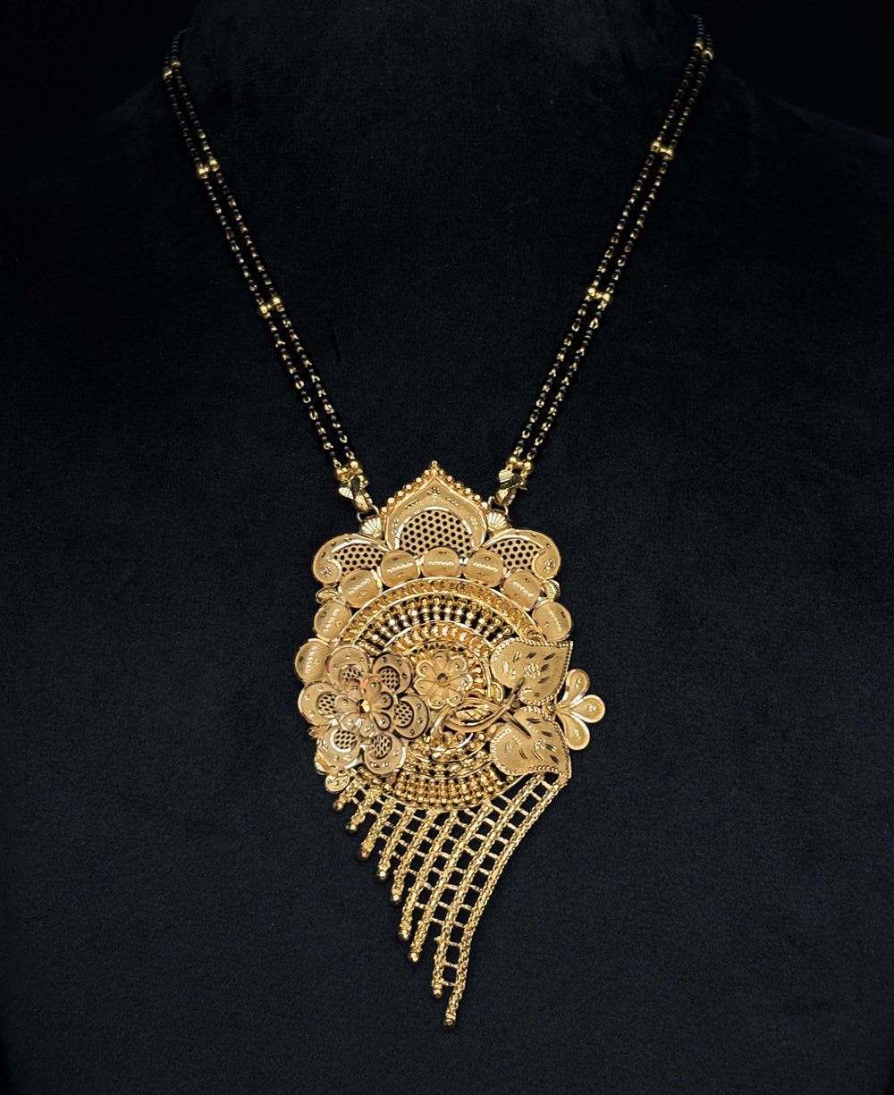 22K Gold Three-Strand Mangalsutra with Grand Floral Pendant