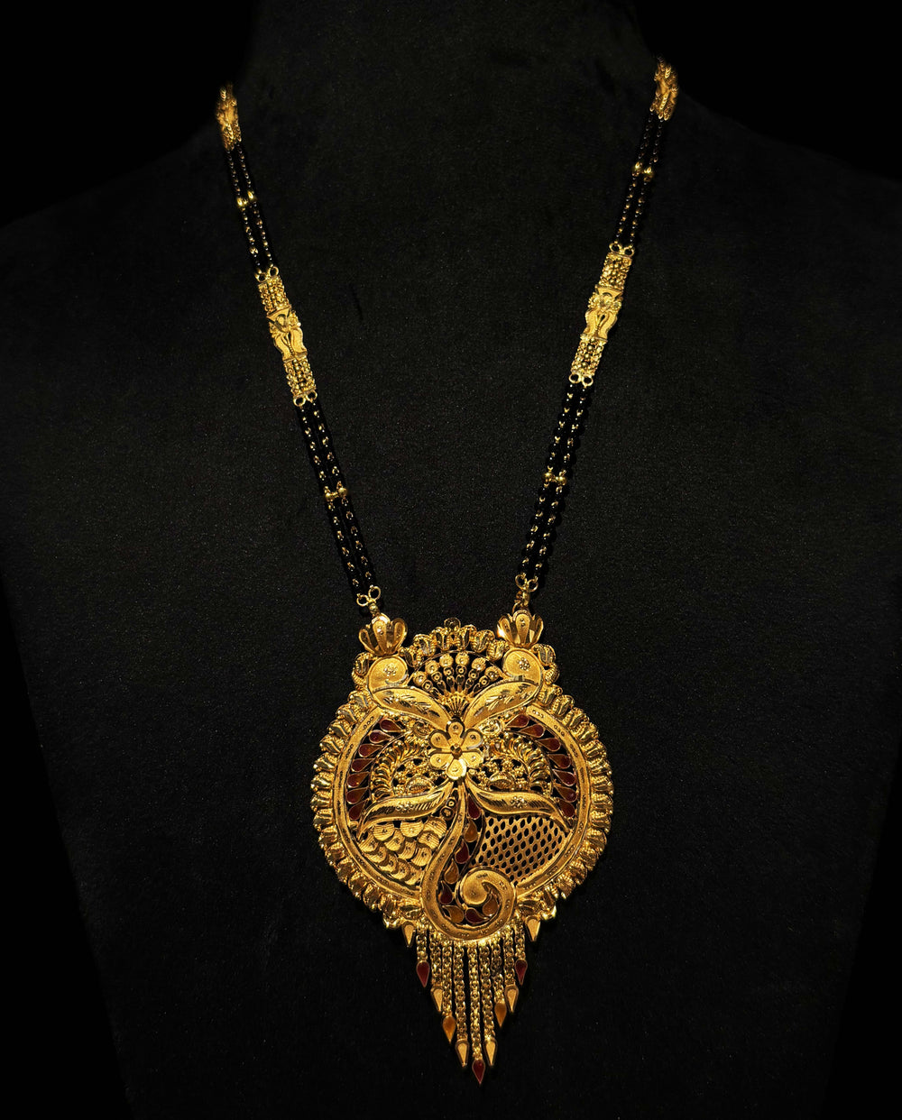 22K Gold Long Mangalsutra with Elaborate Peacock Pendant
