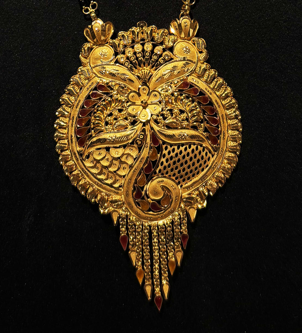 22K Gold Long Mangalsutra with Elaborate Peacock Pendant