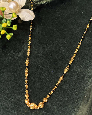22K Gold and Black Bead Mangalsutra Necklace with Detailed Gold Balls