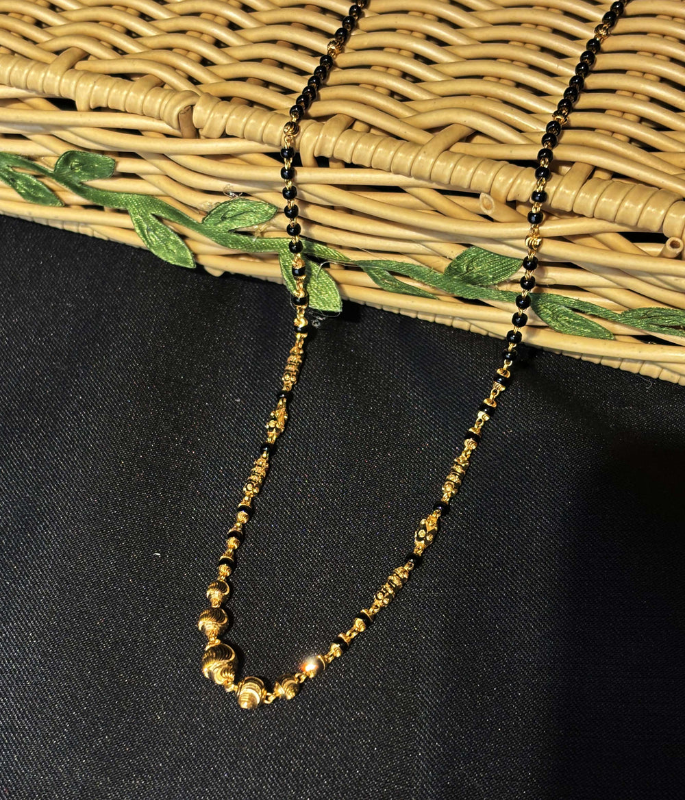 22K Gold and Black Bead Mangalsutra Necklace with Detailed Gold Balls