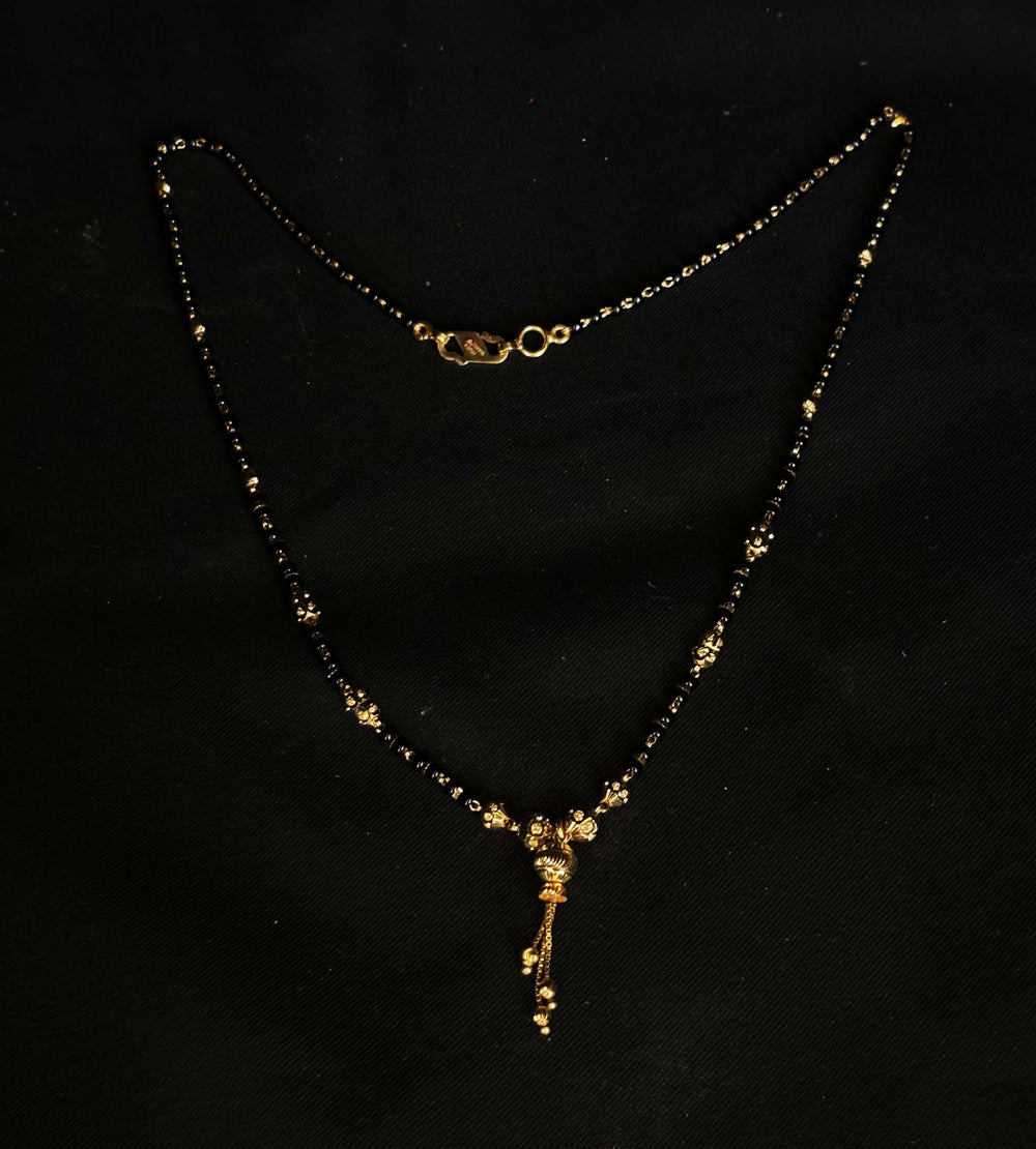 22K Gold and Black Bead Mangalsutra Necklace with Delicate Pendant