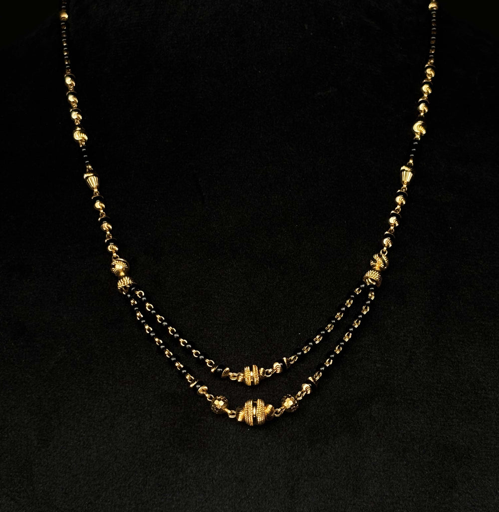 22K Gold and Black Bead Double-Strand Mangalsutra Necklace