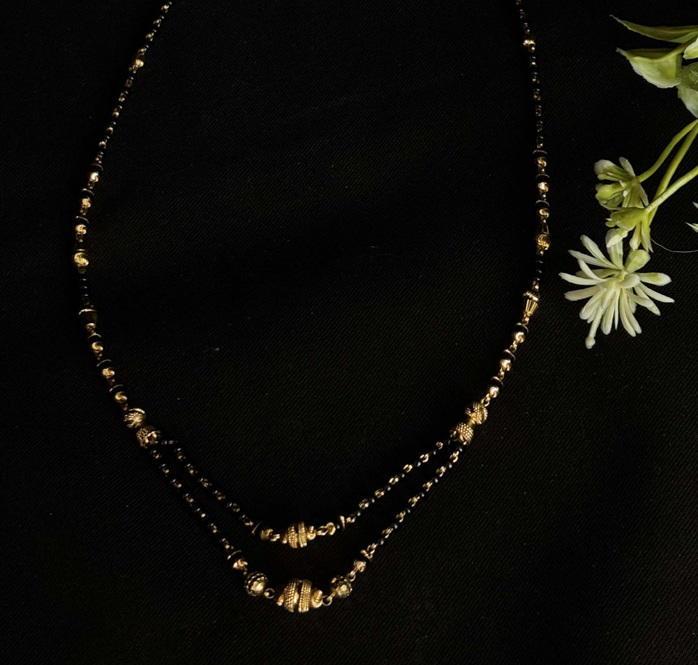 22K Gold and Black Bead Double-Strand Mangalsutra Necklace