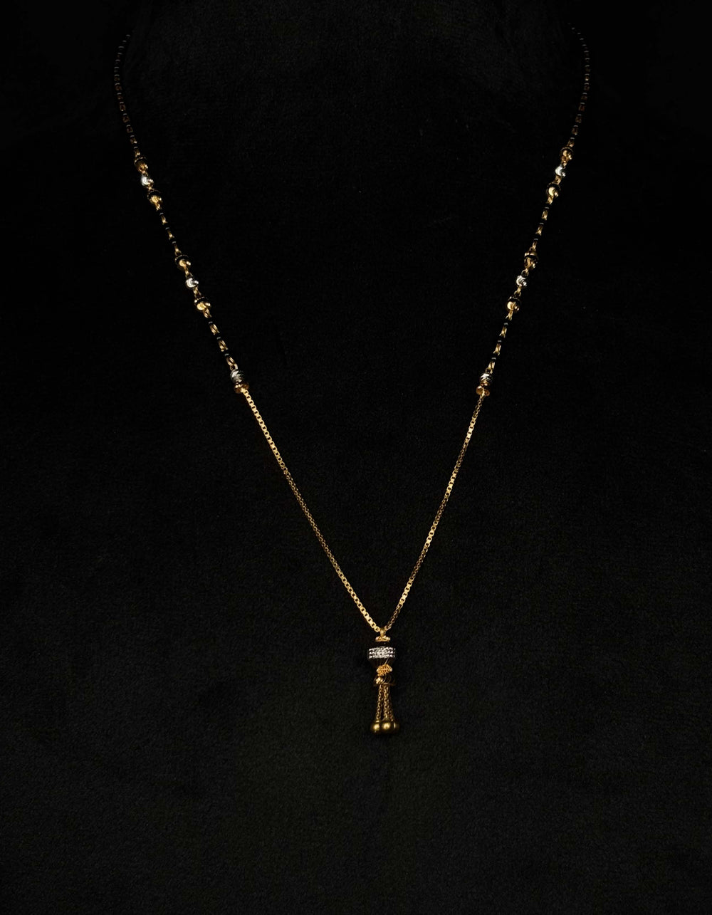 22K Gold and Black Bead Mangalsutra Necklace with Modern Pendant