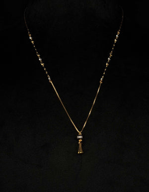 22K Gold and Black Bead Mangalsutra Necklace with Modern Pendant