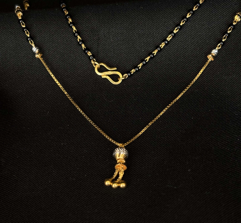 22K Gold and Black Bead Mangalsutra Necklace with Modern Pendant
