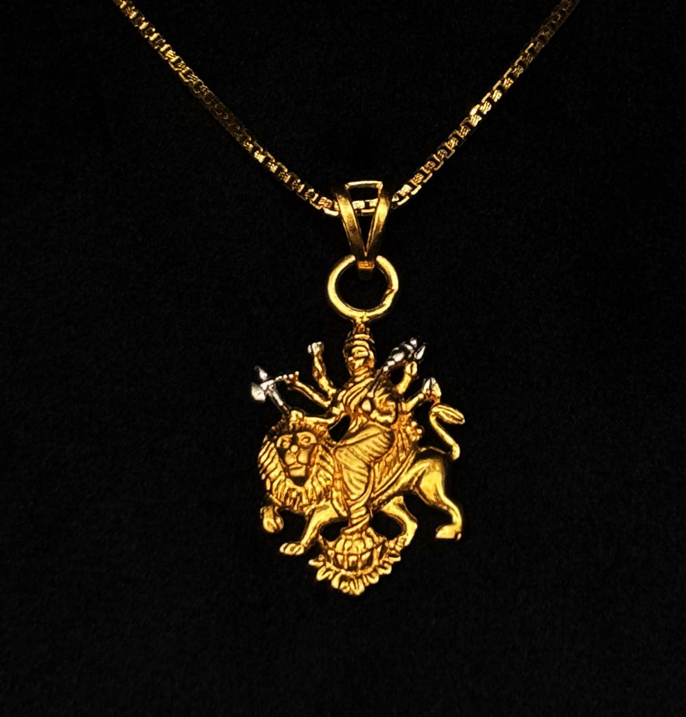 22K Gold Goddess Durga Pendant – Intricately Designed Spiritual Charm for Daily and Festive Wear