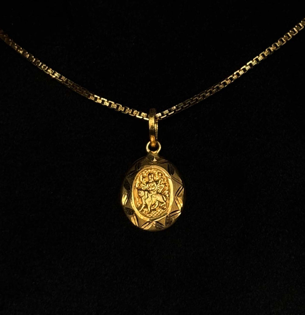 22K Gold Oval Lakshmi Mata Pendant (Without Chain)