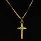 22K Gold Cross Pendant with Blue Enamel (Without Chain)