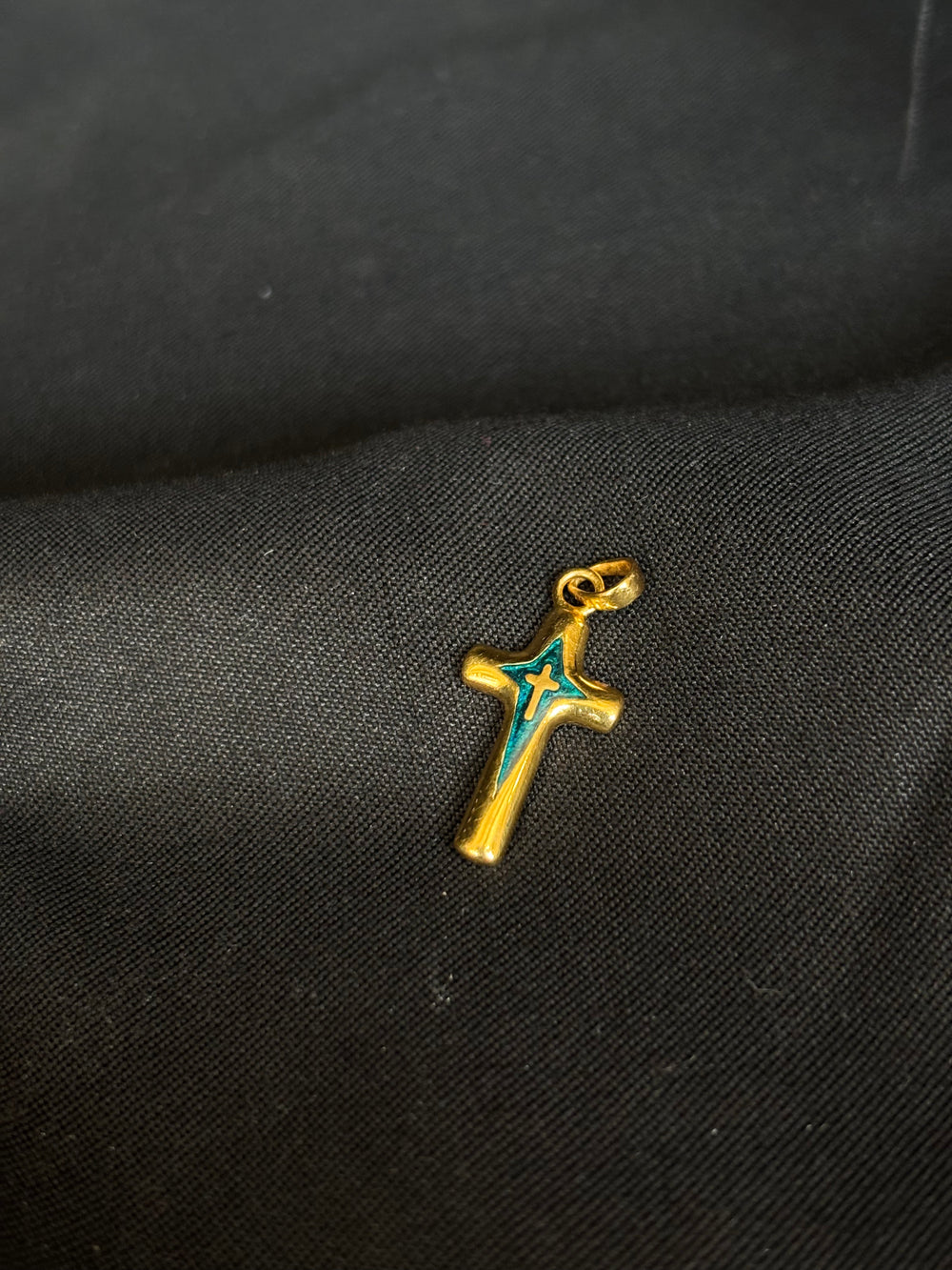 22K Gold Cross Pendant with Blue Enamel (Without Chain)