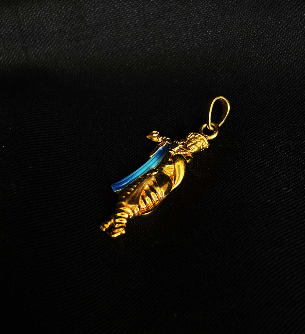 22K Gold Peacock Pendant with Vibrant Blue Enamel (Without Chain)