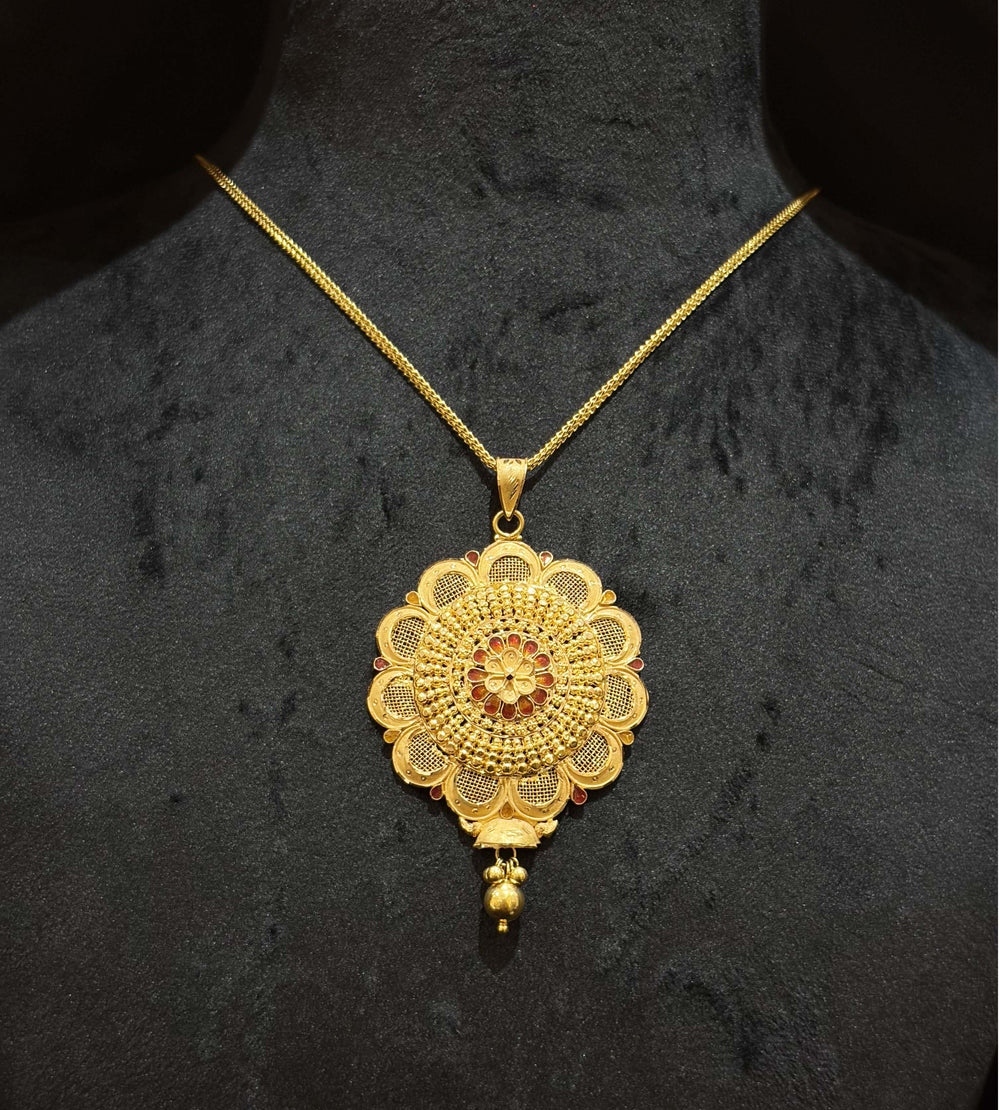 Men's/Unisex 22K Gold Shield Pendant | Hand-Engraved Medallion
