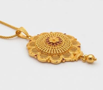 Men's/Unisex 22K Gold Shield Pendant | Hand-Engraved Medallion