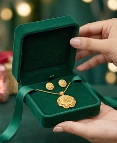 22KT Gold Heart-Motif Necklace Set | Elegant Pendant & Dangle Earrings