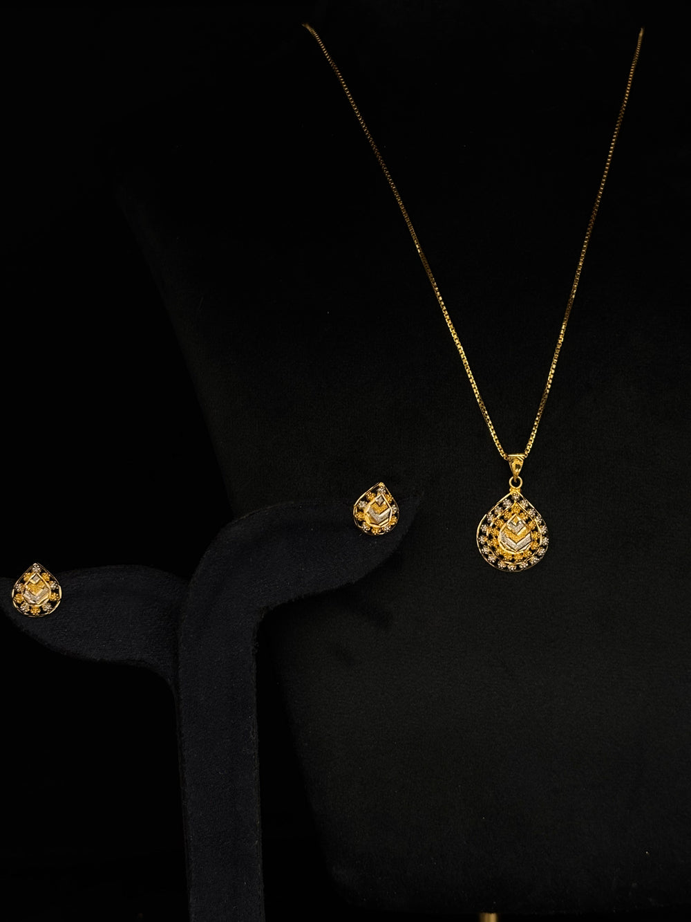 22K Gold Two-Tone Pendant and Earrings Set with Diamond Accents