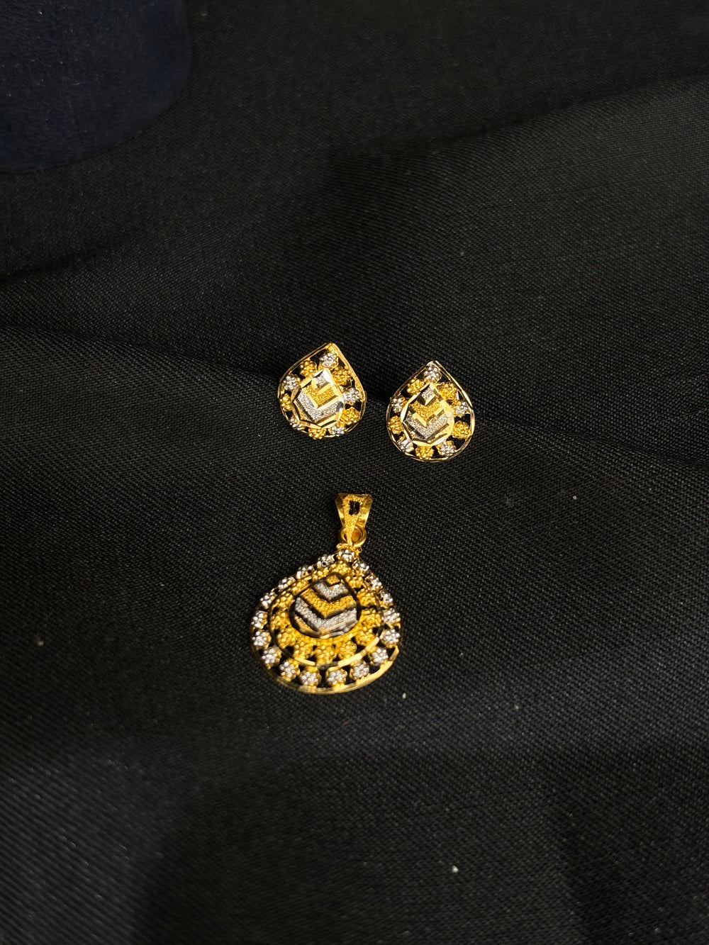 22K Gold Two-Tone Pendant and Earrings Set with Diamond Accents