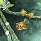 22K Gold Rectangular Pendant and Earrings Set with Cutout Design