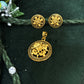 22K Gold Floral Pendant and Earrings Set with Delicate Filigree