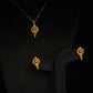 22K Gold Red Enamel Pendant and Earrings Set