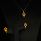 22K Gold Red Enamel Pendant and Earrings Set